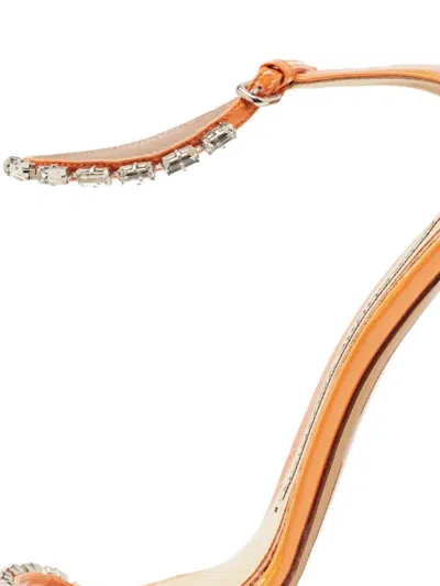 Pre-owned Alexandre Vauthier 100mm Crystal-embellishment Leather Sandals In Orange
