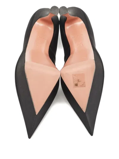 Pre-owned Amina Muaddi 160mm Satin Platform Pumps In Black