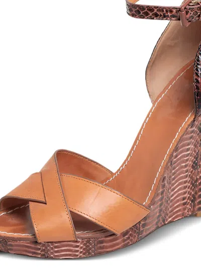Pre-owned Tory Burch  130mm Leather Wedge Sandals In Brown