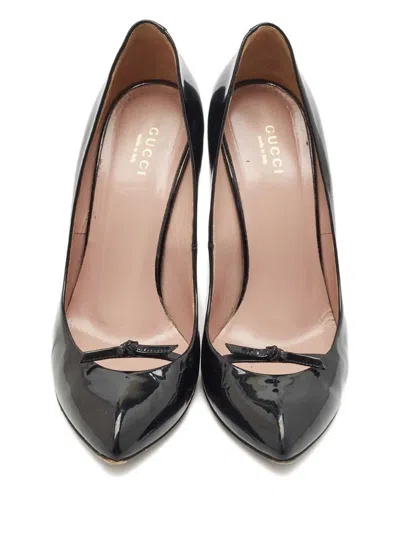 Pre-owned Gucci 115mm Bow-detailing Leather Pumps In Black