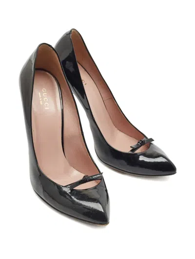 Pre-owned Gucci 115mm Bow-detailing Leather Pumps In Black