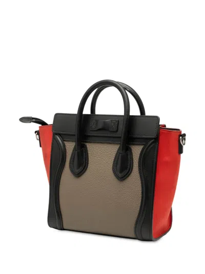 Pre-owned Celine 2010-2025 Nano Tricolor Nubuck And Drummed Calfskin Luggage Tote Satchel In Brown