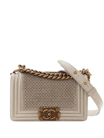 Pre-owned Chanel 2014-2015 Small Scaled Lambskin Boy Flap Handbag In Gold
