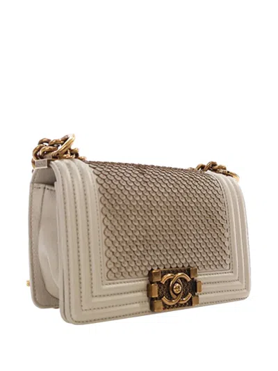 Pre-owned Chanel 2014-2015 Small Scaled Lambskin Boy Flap Handbag In Gold