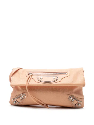 Pre-owned Balenciaga 2015 Chevre Motocross Classic Metallic Edge Envelope Clutch With Strap Crossbody Bag In Pink