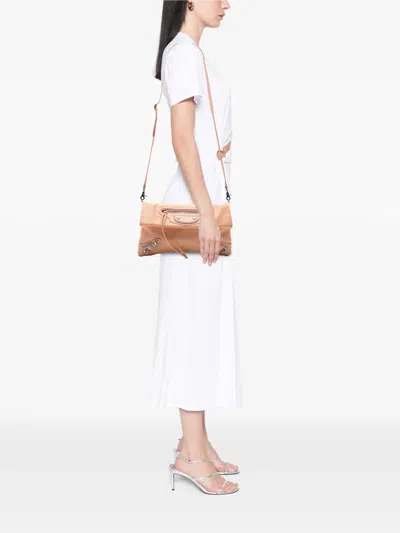 Pre-owned Balenciaga 2015 Chevre Motocross Classic Metallic Edge Envelope Clutch With Strap Crossbody Bag In Pink