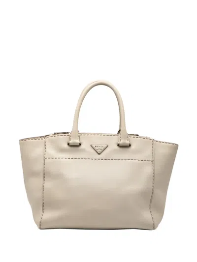 Pre-owned Prada 2010-2025 City Calf Stitched Twin Pocket Satchel In Brown