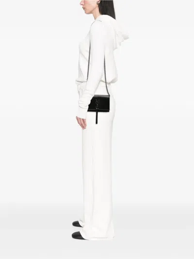 Pre-owned Saint Laurent 2013-2025 Leather Beaded Hardware Monogram Kate Tassel Wallet On Chain Crossbody Bag In Black