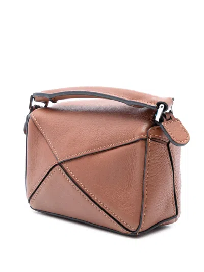 Pre-owned Loewe 2020 Nano Calfskin Puzzle Satchel In Brown