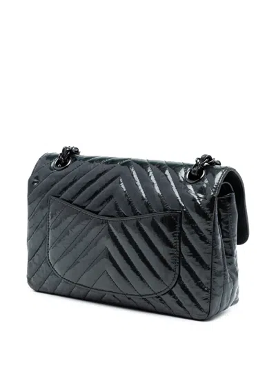 Pre-owned Chanel 2018 Small Classic Chevron Patent So Black Double Flap Shoulder Bag