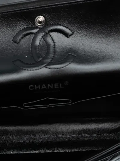 Pre-owned Chanel 2018 Small Classic Chevron Patent So Black Double Flap Shoulder Bag