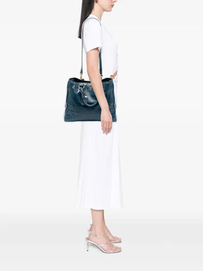 Pre-owned Prada 2000-2025 Vitello Shine Satchel In Blue
