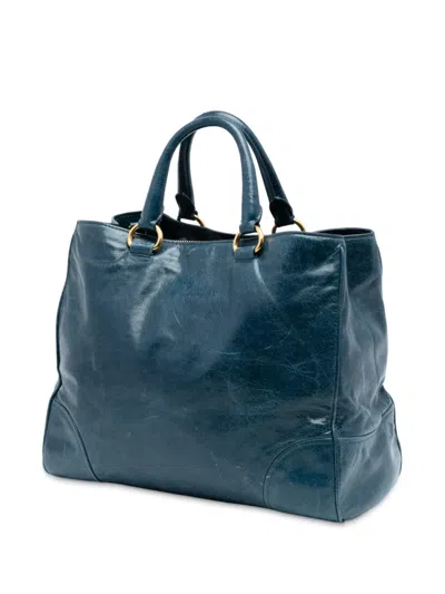 Pre-owned Prada 2000-2025 Vitello Shine Satchel In Blue