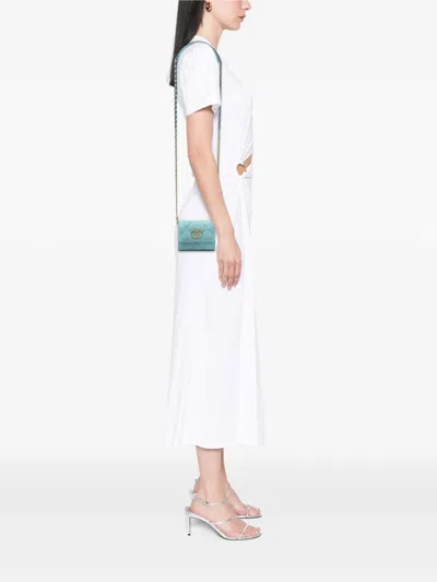 Pre-owned Chanel 2021 Quilted Denim 19 Card Holder With Chain Crossbody Bag In Blue