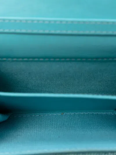 Pre-owned Chanel 2021 Quilted Denim 19 Card Holder With Chain Crossbody Bag In Blue