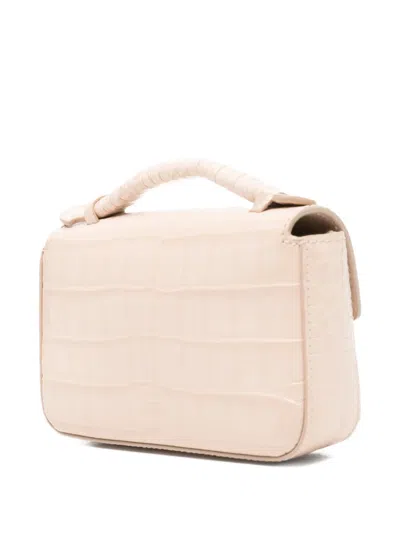 Pre-owned Balmain B-buzz 17 Croc-embossed Leather Mini Bag In Neutral