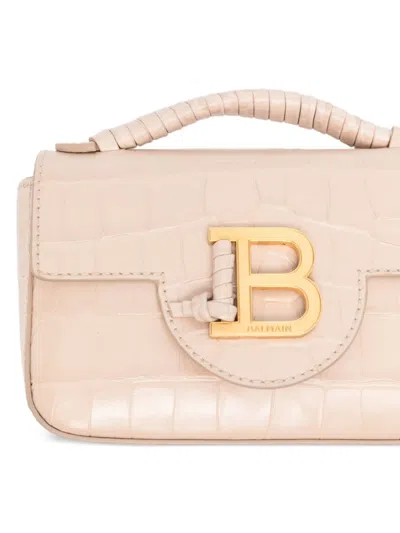 Pre-owned Balmain B-buzz 17 Croc-embossed Leather Mini Bag In Neutral