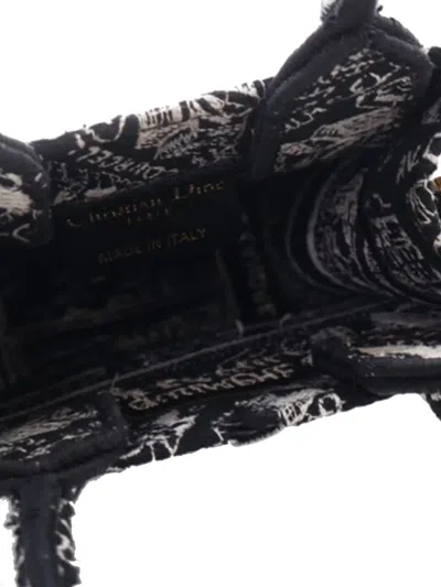 Pre-owned Dior 2022 Mini Plan De Paris Logo Embroidered Canvas Vertical Book Tote Satchel In Black