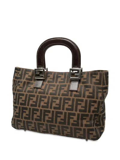 Pre-owned Fendi 20th Century Small Zucca Canvas Twins Tote Bag In Brown