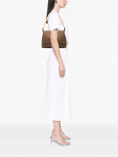 Pre-owned Fendi 2000-2010 Zucchino Canvas Mamma Forever Shoulder Bag In Brown