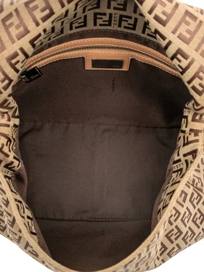 Pre-owned Fendi 2000-2010 Zucchino Canvas Mamma Forever Shoulder Bag In Brown