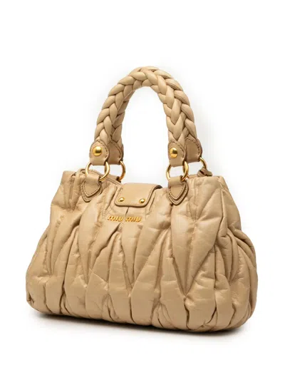 Pre-owned Miu Miu 2010 Matelasse Lambskin Satchel In Brown