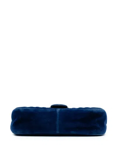 Pre-owned Gucci 2016-2025 Medium Gg Marmont Matelasse Velvet Shoulder Bag In Blue