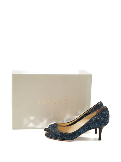 Pre-owned Jimmy Choo Isabel Glitter Peep-toe Sandals In Blue