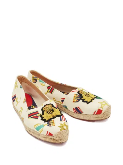Pre-owned Christian Louboutin Crest Embroidery Canvas Espadrilles In Neutral