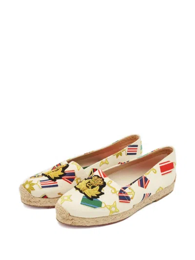 Pre-owned Christian Louboutin Crest Embroidery Canvas Espadrilles In Neutral