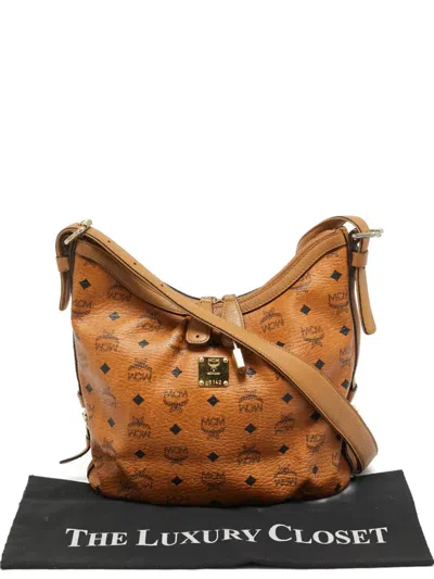 Pre-owned Mcm Visetos Signature-logo Leather Shoulder Bag In Brown