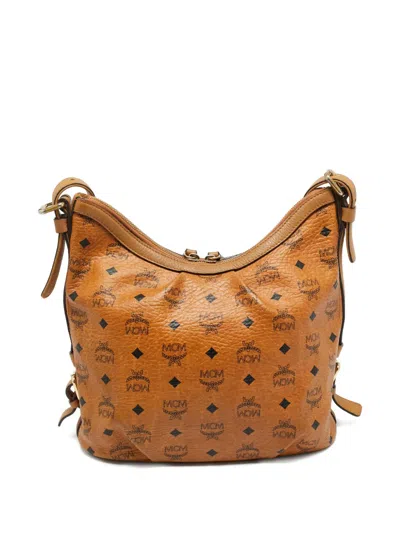 Pre-owned Mcm Visetos Signature-logo Leather Shoulder Bag In Brown