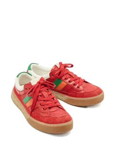 Pre-owned Gucci Striped Lace-up Sneakers In Red
