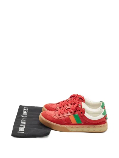 Pre-owned Gucci Striped Lace-up Sneakers In Red