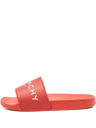 Pre-owned Givenchy Rubber Logo-detail Slides In Red