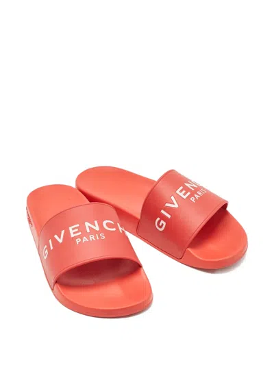 Pre-owned Givenchy Rubber Logo-detail Slides In Red