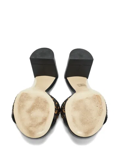 Pre-owned Fendi Interlaced Leather Heeled Sandals In Black