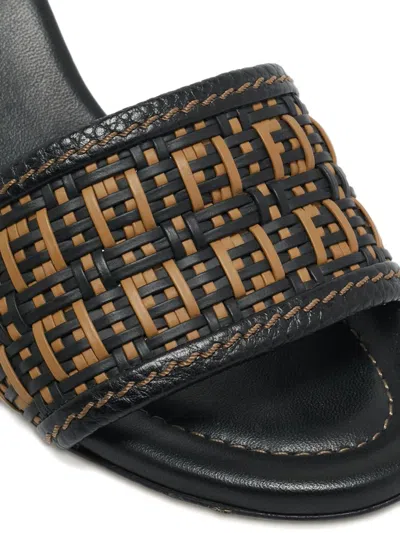 Pre-owned Fendi Interlaced Leather Heeled Sandals In Black