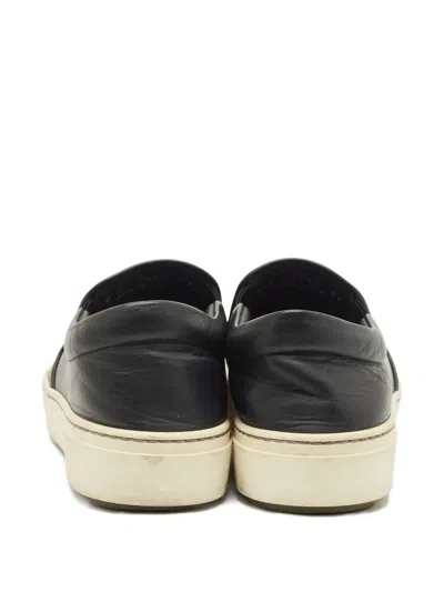 Pre-owned Fendi Karlito Stud-embellished Leather Slip-on Sneakers In Black