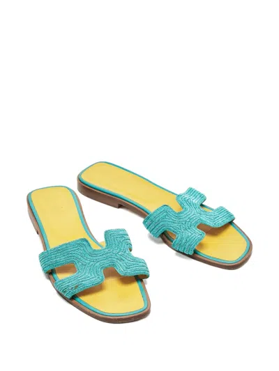 Pre-owned Hermes Oran Twisted-effect Flat Sandals In Yellow