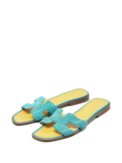 Pre-owned Hermes Oran Twisted-effect Flat Sandals In Yellow