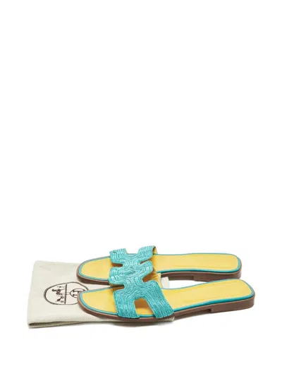 Pre-owned Hermes Oran Twisted-effect Flat Sandals In Yellow