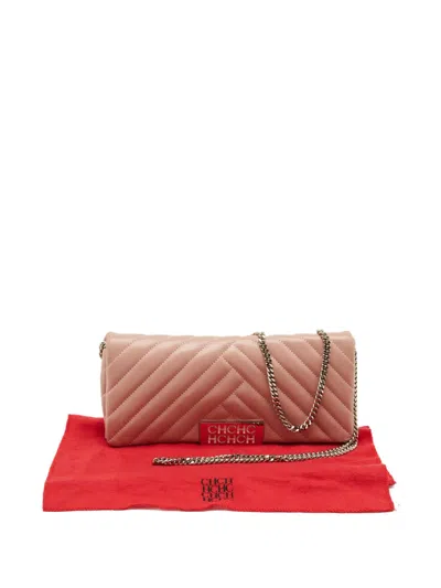 Pre-owned Carolina Herrera Bimba Quilted Chain-strap Clutch Bag In Pink
