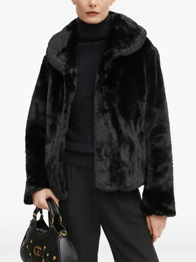 Guess Usa Shawl-collar Faux-fur Jacket In Black