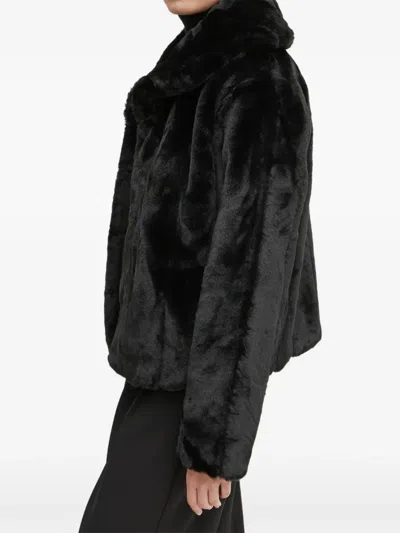 Guess Usa Shawl-collar Faux-fur Jacket In Black