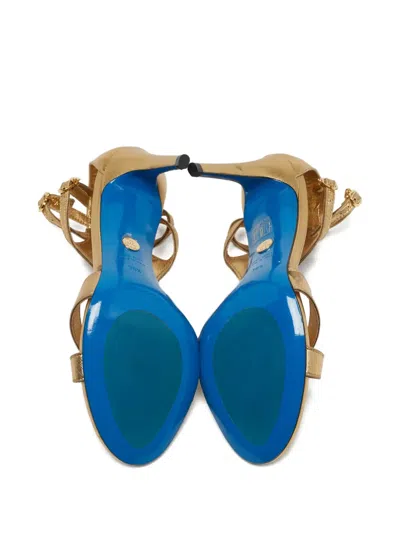 Pre-owned Loriblu Stiletto-heel Crystal-embellished Sandals In Gold