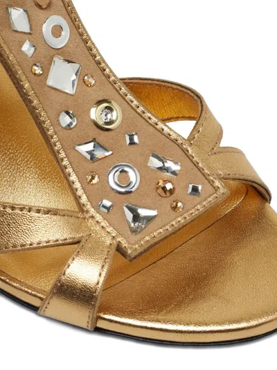 Pre-owned Loriblu Stiletto-heel Crystal-embellished Sandals In Gold
