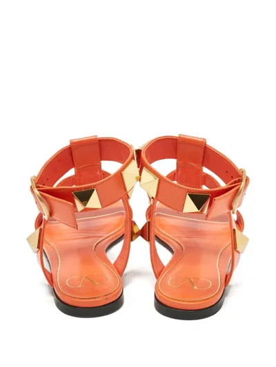 Pre-owned Valentino Garavani Roman Stud Leather Sandals In Orange
