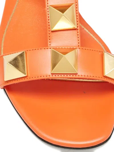 Pre-owned Valentino Garavani Roman Stud Leather Sandals In Orange