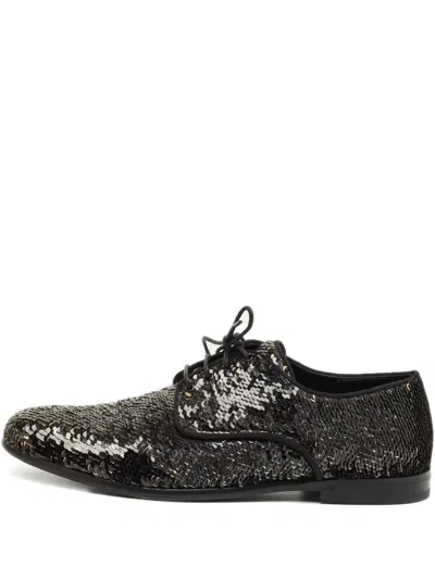 Pre-owned Dolce & Gabbana Sequin Derby Shoes In Black